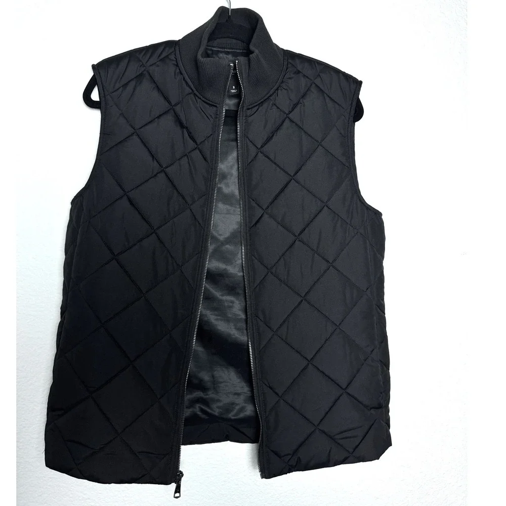 Banana Republic Mens‎ Black Quilted Puffer Vest Ribbed Collar Full Zip Small